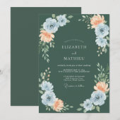 Blaue Pfirsich-Botanik-Hochzeit Einladung (Vorne/Hinten)