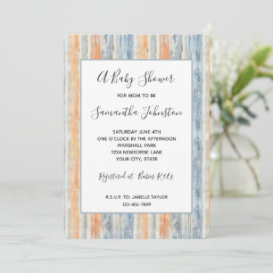 Blaue Pfirsich-Creme-Streifen Baby-Party Einladung