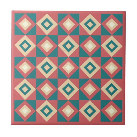 Blaue Pfirsich-Diamant-Geometrie Fliese (Vorderseite)