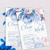 Blaue Pfirsichblume Niedliche Script Hochzeit Einladung