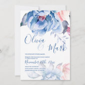 Blaue Pfirsichblume Niedliche Script Hochzeit Einladung (Vorderseite)