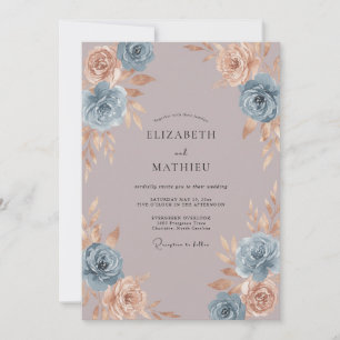 Blaue Pfirsichblüten-Romanze-Hochzeit Einladung