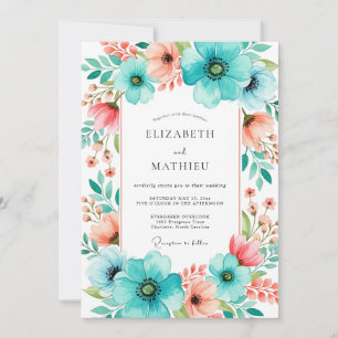 Blaue Pfirsichblüten-Romanze Hochzeit Einladung