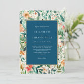 Blaue Pfirsichgrüne Wasserfarbe Elegante Hochzeit Einladung (Stehend Vorderseite)