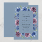 Blaue Pflaumen-Blumenhochzeit Einladung (Vorne/Hinten)
