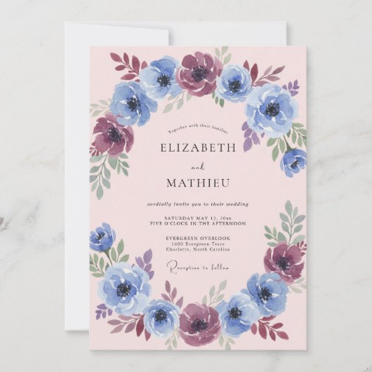 Blaue Pflaumen-Malerische Hochzeit Einladung (Vorderseite)