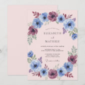 Blaue Pflaumen-Malerische Hochzeit Einladung (Vorne/Hinten)