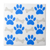 Blaue Pfoten und Knochen Nahtloses Muster Custom Fliese (Vorderseite)
