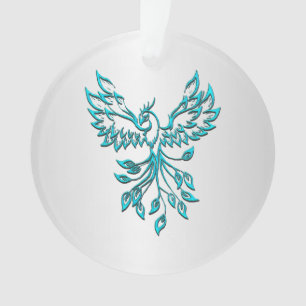 Blaue Phoenix erhebt sich auf Silber Ornament