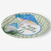 Blaue Pilze auf Aspen Geburtstag Pappteller (Schrägansicht)