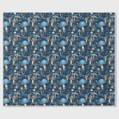 Blaue Pilze und Blume Geschenkpapier (Flach)