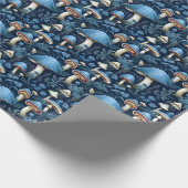 Blaue Pilze und Blume Geschenkpapier (Ecke)