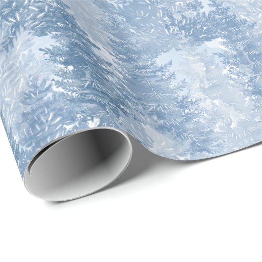 Blaue Pine Tree Muster Geschenkpapier (Rolleneckpunkt)