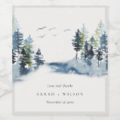Blaue Pine Woods Forest Birds dank Hochzeit Weinetikett (Einzelnes Label)