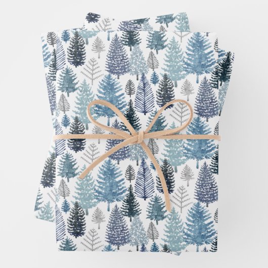 Blaue Pines Umhüllungspapier Set aus einem Flachbl Geschenkpapier Set (Beispiel)