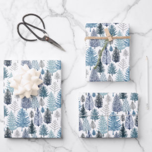Blaue Pines Umhüllungspapier Set aus einem Flachbl Geschenkpapier Set