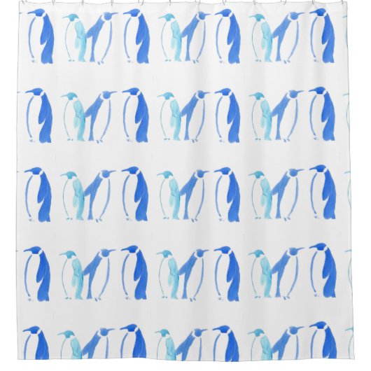 Blaue Pinguine Duschvorhang (Vorderseite)