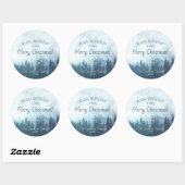 Blaue Pinien Feierliche Weihnachten Runder Aufkleber (Blatt)