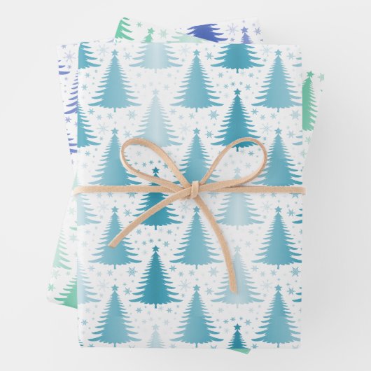 Blaue Pinienbäume Geschenkpapier Set (Beispiel)