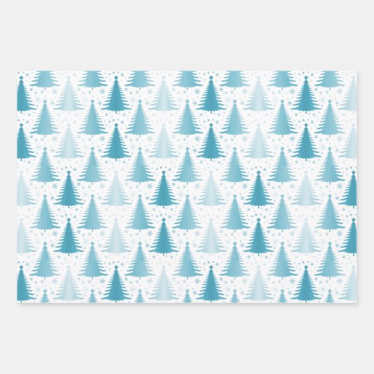 Blaue Pinienbäume Geschenkpapier Set (Vorderseite)