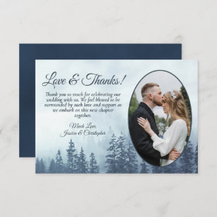 Blaue Pinienbäume Rustikales Hochzeitssemble Foto Dankeskarte