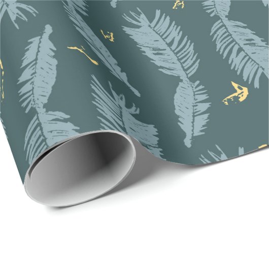 Blaue Piniennadeln mit Gold Geschenkpapier (Rolleneckpunkt)