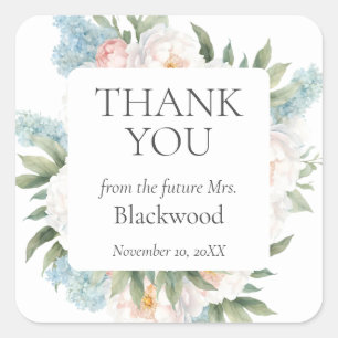 BLAUE PINK BLOMING BLUME BRIDAL Vielen Dank Quadratischer Aufkleber