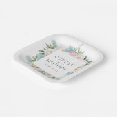 BLAUE PINK BLOOMING BLUME MONOGRAM WEDING PAPPTELLER (Gewinkelt)