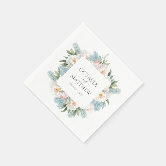 BLAUE PINK BLOOMING BLUME MONOGRAM WEDING SERVIETTE (Ecke)