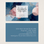 Blaue Pink Gold Monogramm Moderne Visitenkarte (Vorne & Hinten)