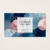 Blaue Pink Gold Monogramm Moderne Visitenkarte (Vorderseite)