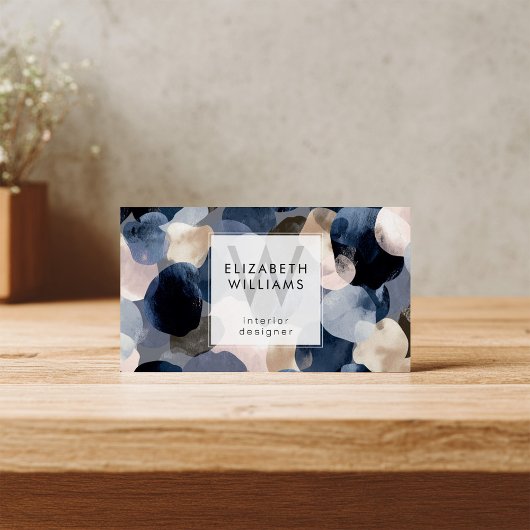Blaue Pink Graue Monogramm Moderne Visitenkarte