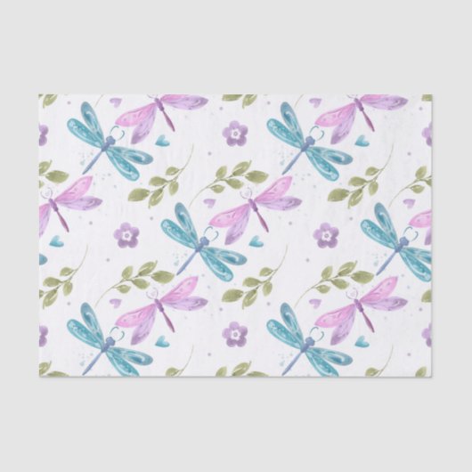 BLAUE PINK LILA WATERCOLOR DRAGONFLIS SEIDENPAPIER (Vorderseite)