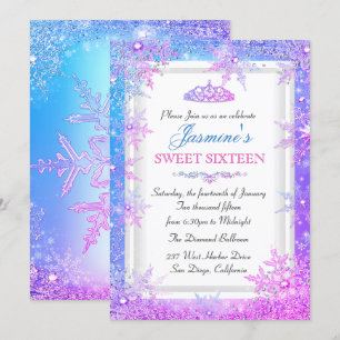 Blaue Pink Lila Winter Wonderland Sweet 16 Einladu Einladung