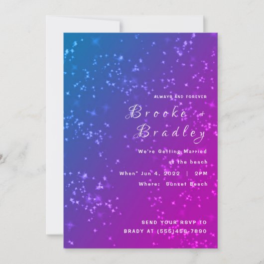 Blaue Pink Stardust Hochzeit Einladung (Vorderseite)