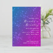 Blaue Pink Stardust Hochzeit Einladung (Stehend Vorderseite)