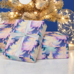 Blaue Pink Weiße Goldene Bäume Modernes Weihnachte Geschenkpapier