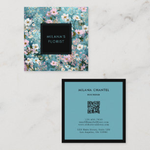 Blaue Pink Weiße Moderne Trendige Blume Florist Quadratische Visitenkarte