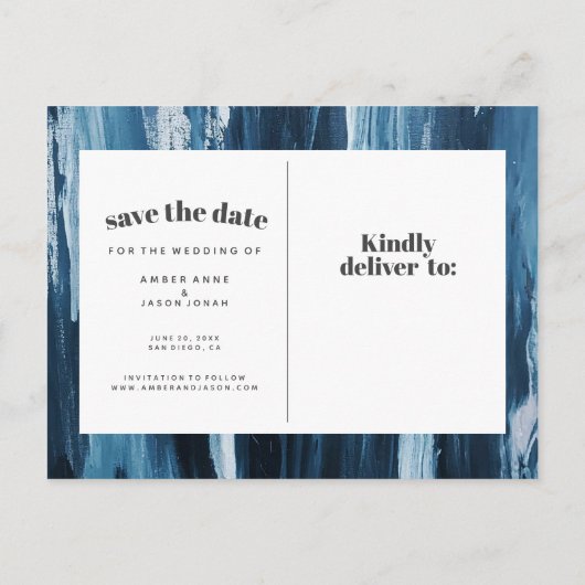 Blaue Pinselstriche Ankündigung Datum freihalten (Rückseite)