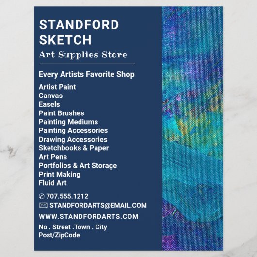 Blaue Pinselstriche, Kunsthandwerksladen Flyer (Vorne)