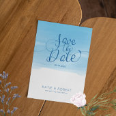 Blaue Pinselstriche Save the Date Typografie Ankündigungspostkarte
