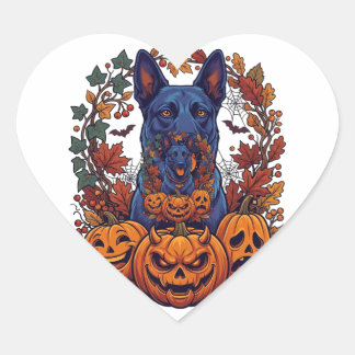 Blaue Pitbull Halloween Kürbisse Herbstlaub Fleder Herz-Aufkleber