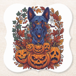 Blaue Pitbull Halloween Kürbisse Herbstlaub Fleder Untersetzer