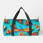 Blaue Pizza-Muster lustiger Name oder eigener Text Duffle Bag (Rückseite)