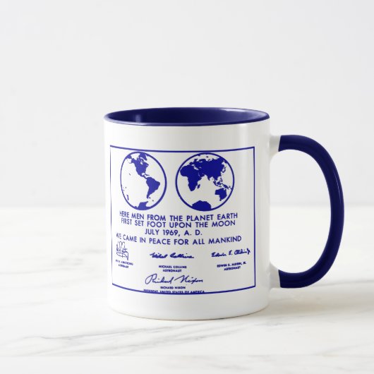 Blaue "PLAN APOLLO PLAQUE/MISSION" Kaffee-Tasse Tasse (Rechts)