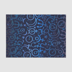 Blaue planetarische Symbole mystisches Universum P Seidenpapier
