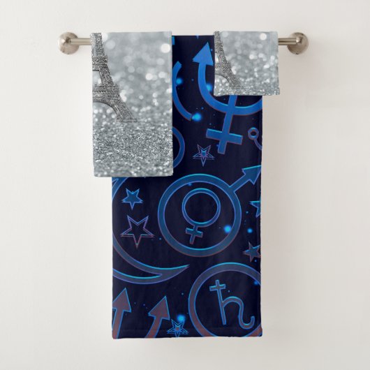 Blaue Planetensymbole Mystical Universe Planets Badhandtuch Set (Insitu)