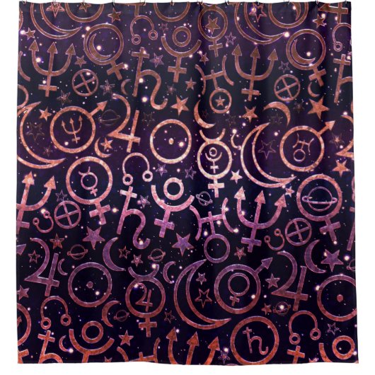 Blaue Planetensymbole Mystical Universe Planets Duschvorhang (Vorderseite)