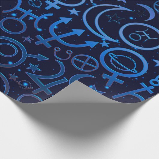Blaue Planetensymbole Mystical Universe Planets Geschenkpapier (Ecke)