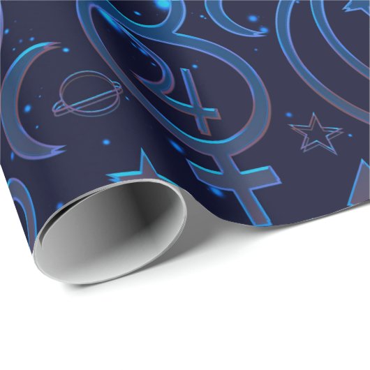 Blaue Planetensymbole Mystical Universe Planets Geschenkpapier (Rolleneckpunkt)